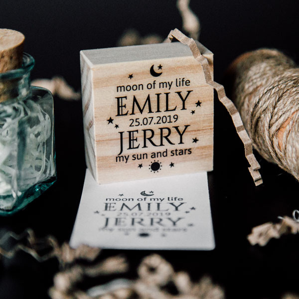 Custom wedding stamp Moon of my life, My sun and stars for geeky wedding decorations
