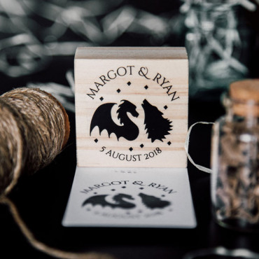 Geeky wedding custom stamp Wedding is coming with names and date