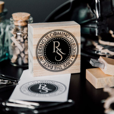 Medieval-themed wedding custom stamp Coin design with monogram and date