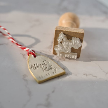 Fantasy themed wedding stamp personalized names date, for clay ceramic soap favors