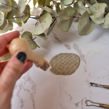 Floral pottery texture stamp inspired by Spanish hydraulic tiles, miniature pattern for ceramic artists