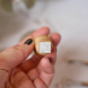 Mini Portuguese tile stamp for clay, floral ceramic texture tool for pottery and dollhouse miniatures