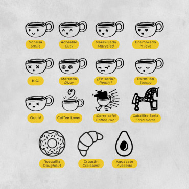 Sello tarjeta fidelidad café con mini sellos de desayuno, loyalty card para cafeterías y brunch bar