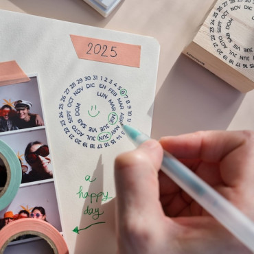 Perpetual Date Stamp for Journaling | Round Calendar Design for Scrapbook and Memory Keeping