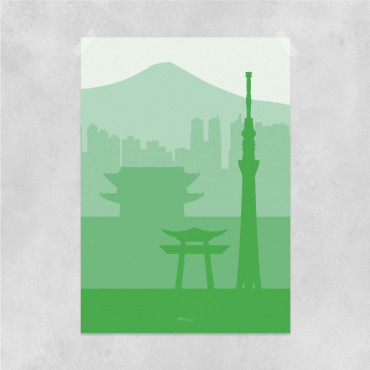 Printable Tokyo city minimal in green colors by biterswit Printable Tokyo city minimal in green colors by biterswit