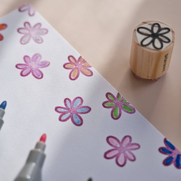 Sello margarita pequeño de madera | Flor doodle para bullet journal, álbum de fotos, tarjetas y papelería handmade