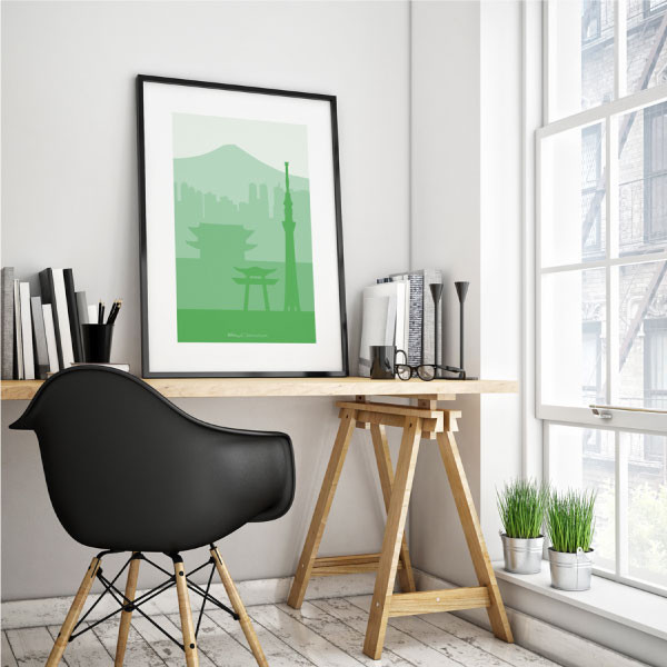 Downloadable art print Tokyo city minimal in green colors by biterswit