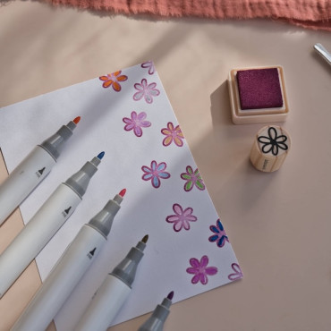 Sello de madera margarita minimalista | Flor doodle para journaling, scrapbook, packaging bonito y happy mail