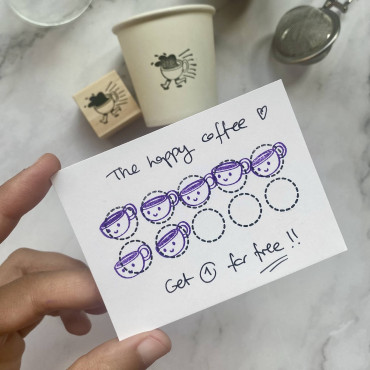 Sello personalizado de café con carita, sello para coffee shop, tarjetas de fidelidad, vasos y bolsas de papel