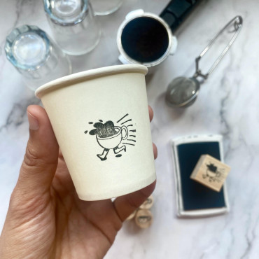 Sello de madera para cafetería, taza de café con carita a elegir, ideal para tarjetas de fidelidad y packaging