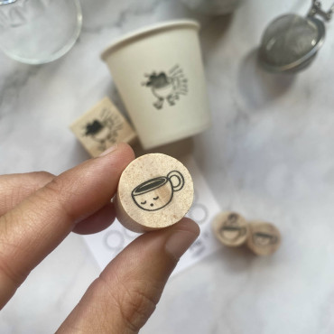 Sello taza de café con cara personalizada, sello de madera para cafeterías, packaging, pedidos y tarjetas