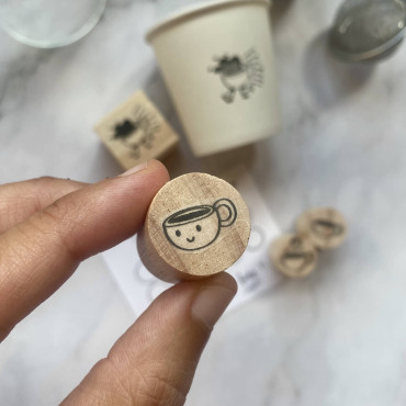 Sello de café personalizado con carita, sello de madera para cafeterías, tarjetas de fidelidad y packaging