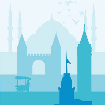Printable wall art Istanbul city minimal in light blue shades by biterswit