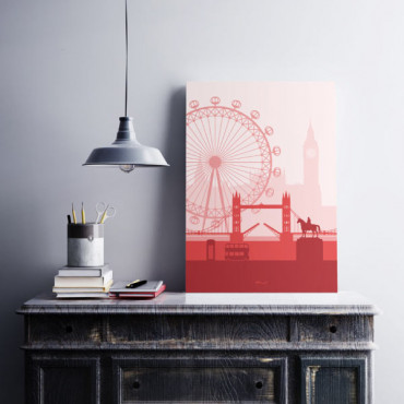 Printable wall art London city minimal in red shades