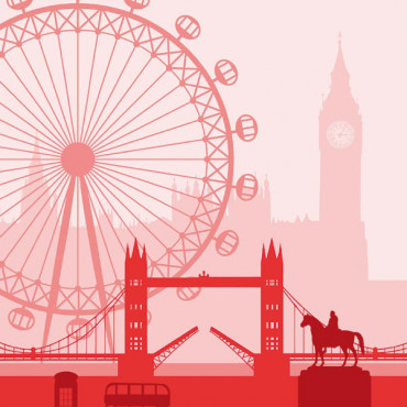 Printable wall art print London city minimal in red shades
