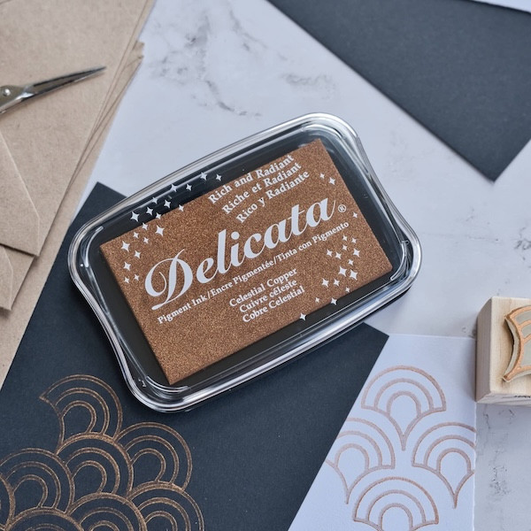 Tinta Delicata Celestial Copper grande, tinta pigmentada metálica cobre para sellos, bodas y papelería