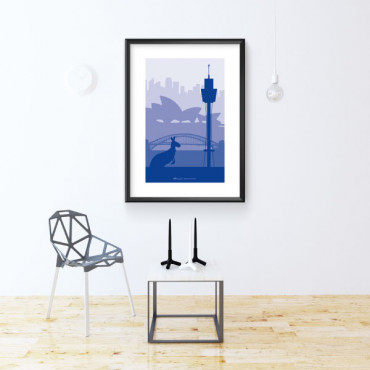 Printable wall art print Sydney city minimal in navy blue shade by biterswit