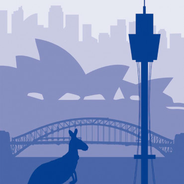 Downloadable wall art print Sydney city minimal in navy blue shade by biterswit