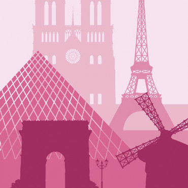 Paris minimal skyline Printable wall art print by biterswit in pink tones