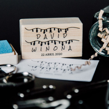Custom stamp for wedding Garland Light Bulbs with names and optional wedding date