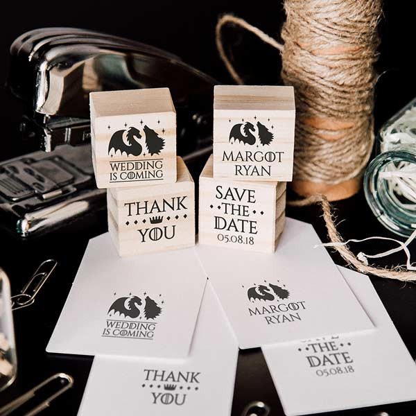 4 wedding stamp set Wedding is Coming for geeky-themed wedding decorations