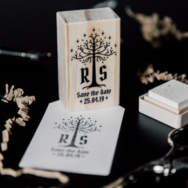 Geeky wedding custom stamp Magic Tree Initials for themed wedding