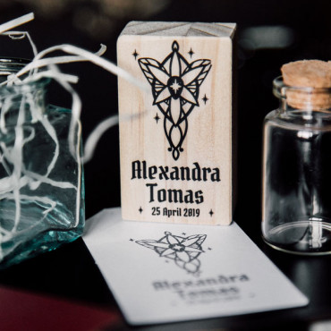 Geeky wedding custom stamp Elven Wedding with name and wedding date