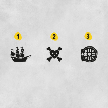 Choose your pirate model stamp: pirate boat, skeleton, pirate coin