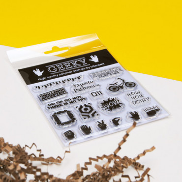 Geeky scrapbook acrylic stamp set