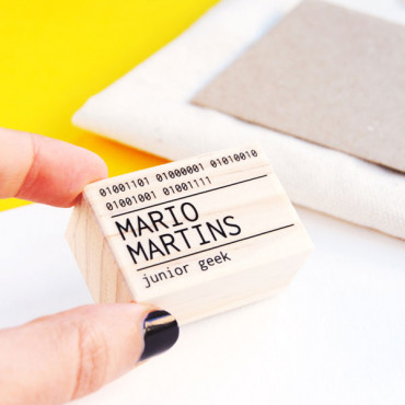 Clothing name stamp "Junior Geek" for programmer parents