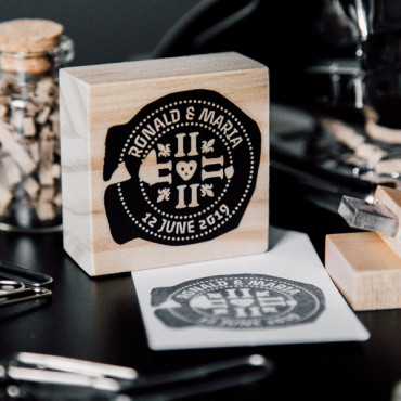 Custom pirate-themed wedding stamp Treasure with names and date