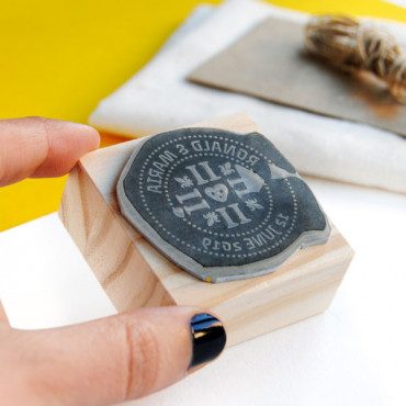 Custom pirate-themed wedding stamp Treasure with names and date