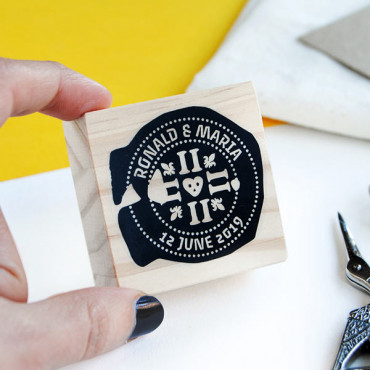 Custom pirate-themed wedding stamp Treasure with names and date