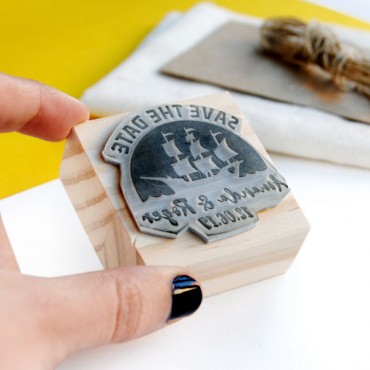 Custom nautical-themed wedding stamp Sailboat with name and date