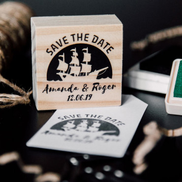 Custom nautical-themed wedding stamp Sailboat with name and date