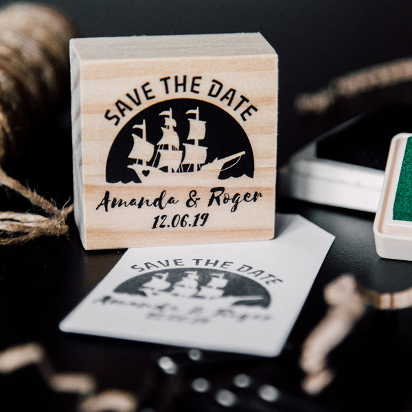 Custom nautical-themed wedding stamp Sailboat with name and date