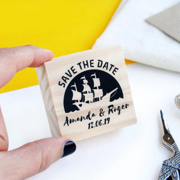 Custom nautical-themed wedding stamp Sailboat with name and date