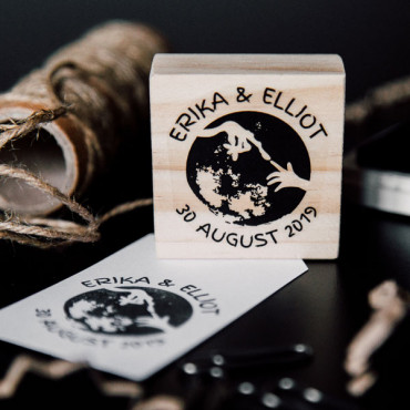 Custom-themed wedding stamp Moon with 2 hands