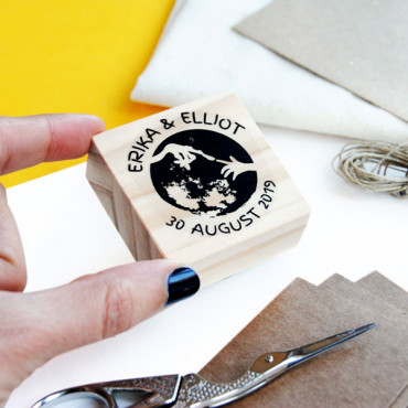 Custom-themed wedding stamp Moon with both names and wedding date