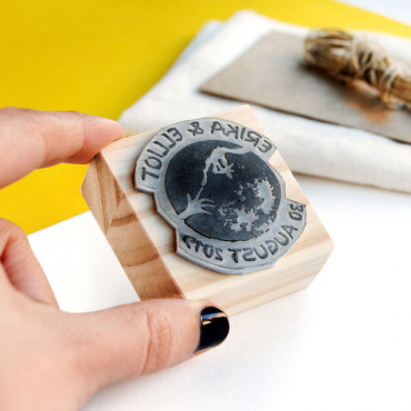 Custom-themed wedding stamp Moon with both names and wedding date