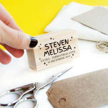 Wedding custom stamp Love from another planet surrounded by stars
