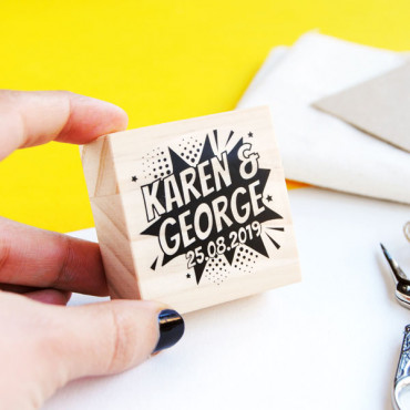 Geeky wedding custom stamp Comic Superhero
