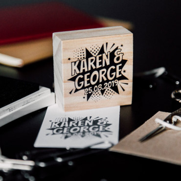 Geeky wedding custom stamp Comic Superhero