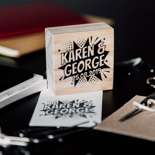 Geeky wedding custom stamp Comic Superhero