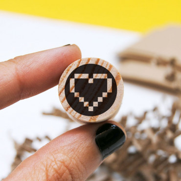 Mini rubber stamp Pixel heart icon for geeky scrapbook projects
