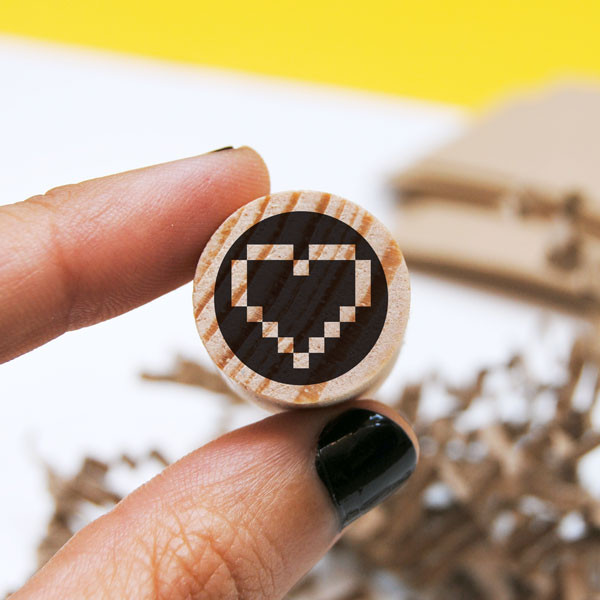 Mini rubber stamp Pixel heart icon for geeky scrapbook projects