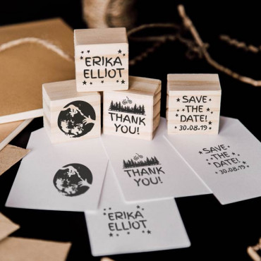 4 small wedding stamp set Love from another planet for a geeky wedding stationery