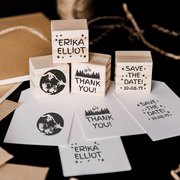 4 small wedding stamp set Love from another planet for a geeky wedding stationery