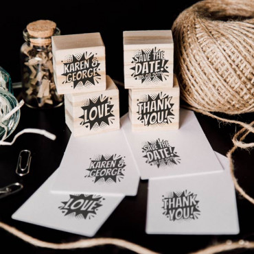 4 themed wedding stamp set Comic and Superheroes for a geeky wedding decoration