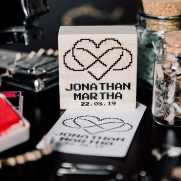 Wedding custom stamp Infinite Geeky Love for gamer weddings